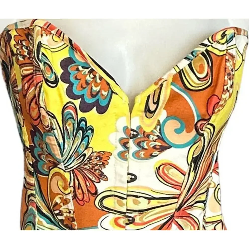 Western Paisley Lace Up Corset LARGE Boning Sweatheart Festival Cowgirl Coquette - Picture 6 of 7